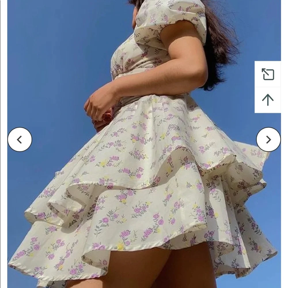 Ledin Double Layered Floral Puff Sleeve Corset Mini Dress - Picture 5 of 8